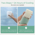Two-step process for cooling breastmilk using a freezer and thermos.