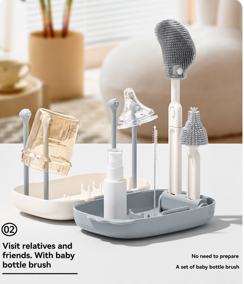 Travel Baby Bottle Brush Set – Portable Cleaning Kit & Drying Case